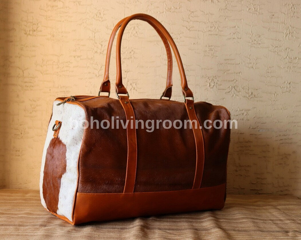 Cow Skin Duffle Bags Brown White