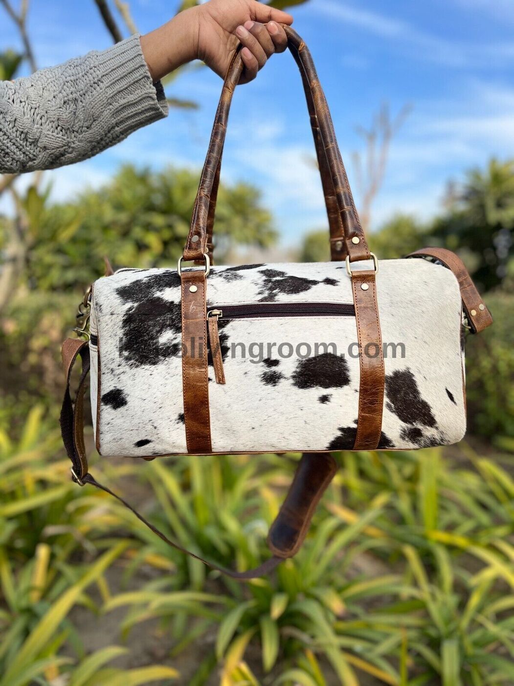 Cowhide Gym Bag Black White