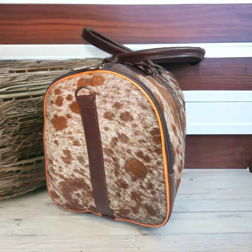 Real Cowhide Gym Bag Brown White