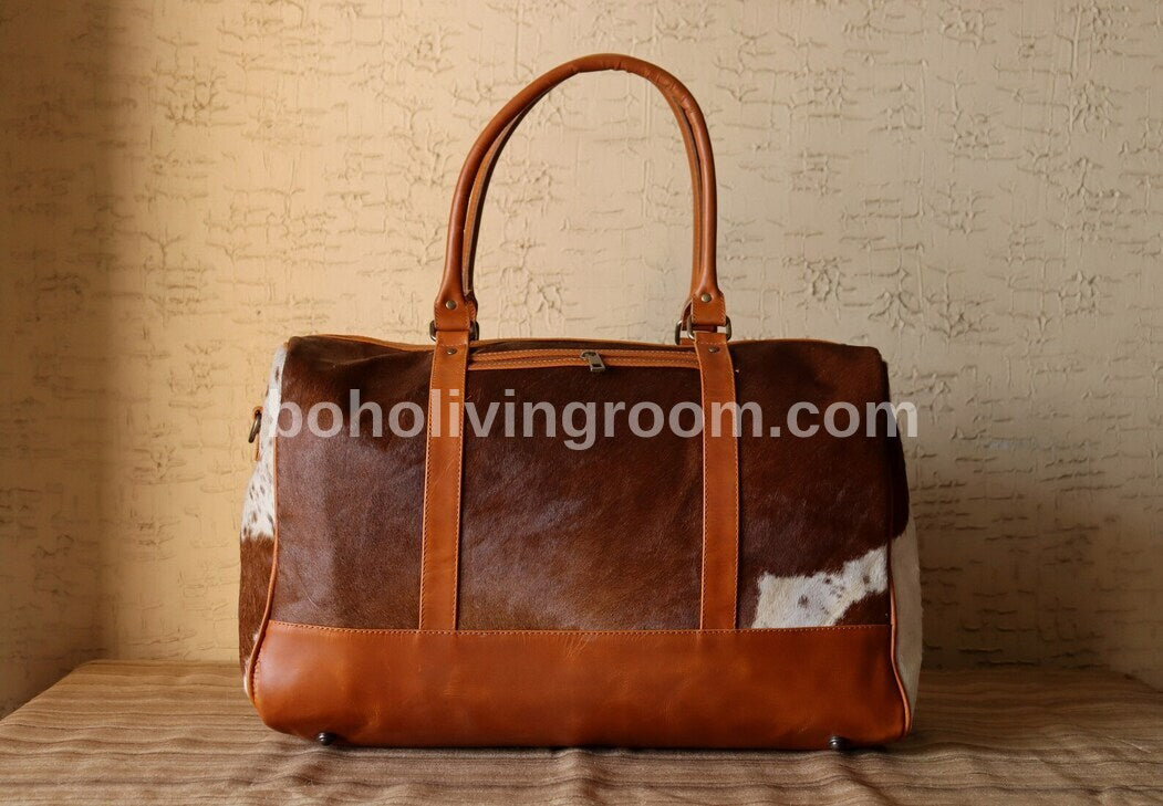 Cow Skin Duffle Bags Brown White