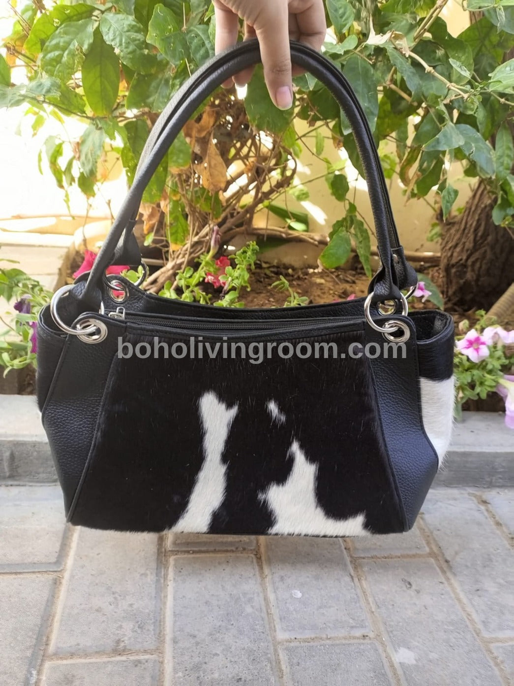 Black White Natural Cowhide Shoulder Purse
