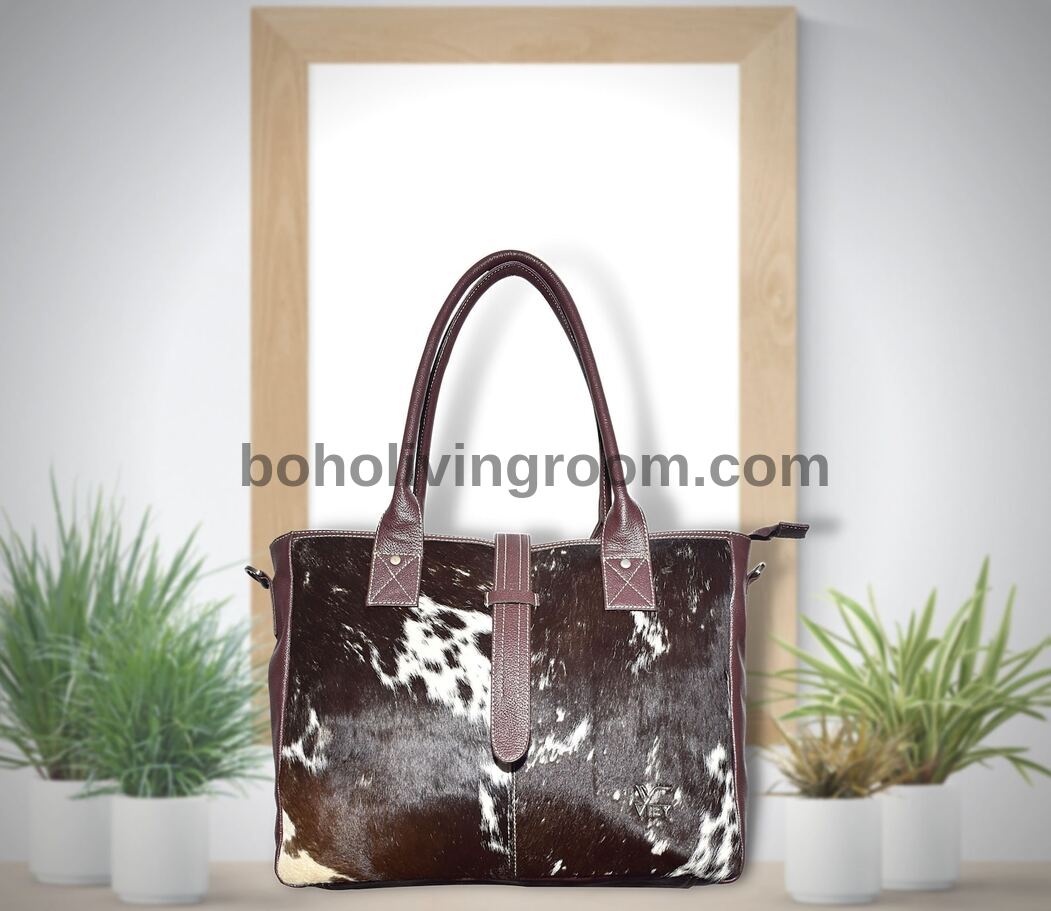 Cow Skin Tote Bag Dark Tricolor