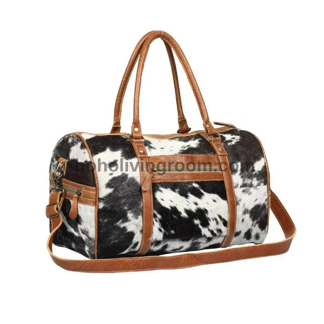 Exotic Black White Cowhide Duffle Bag