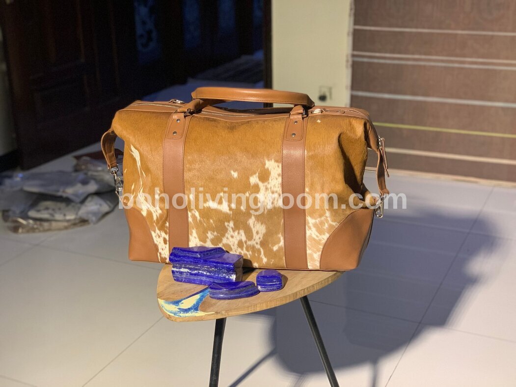 Exotic Brown White Cowhide Duffle Bagwo