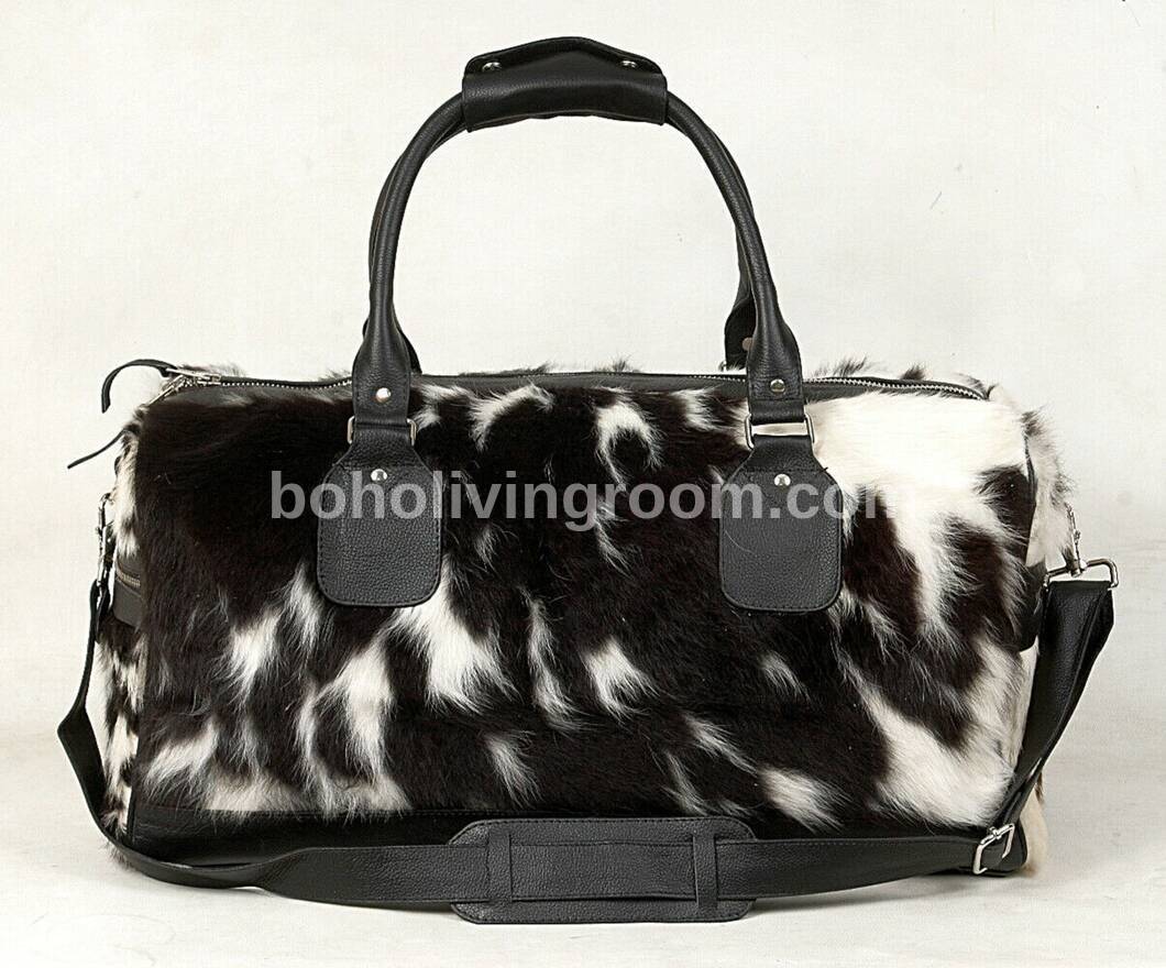 Exotic Black White Cowhide Luggage Bag