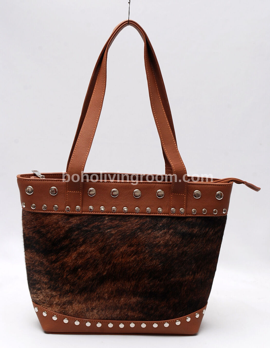 Cowhide Tote Bag Dark Brown Black