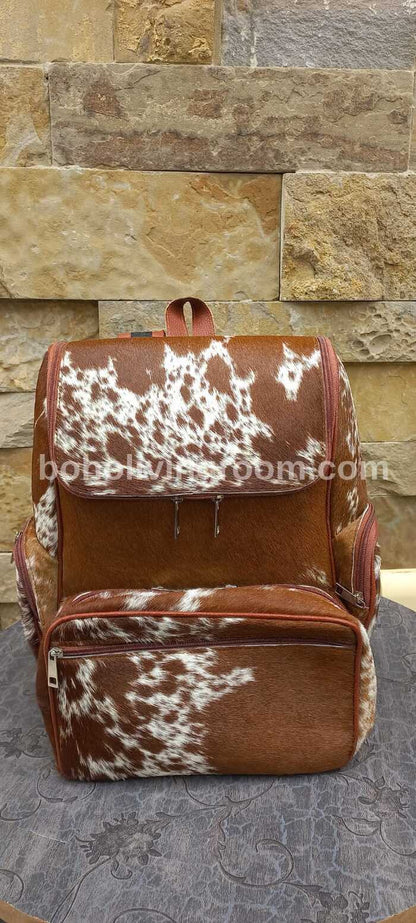 Exotic Brown White Cowhide Backpack