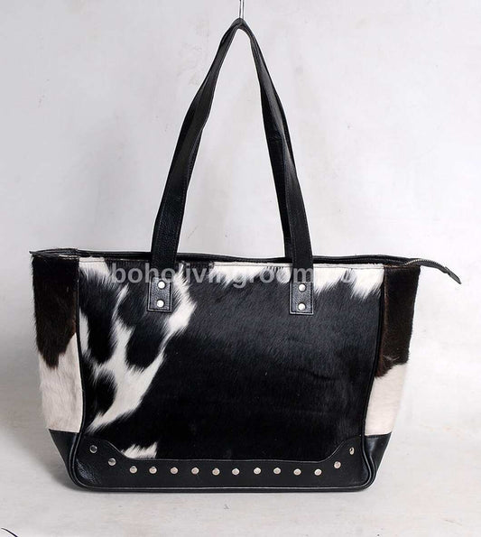 Chic Black and White Cowhide Tote Bag