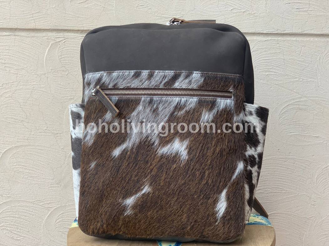 Dark Rustic Cowhide Backpack Purse