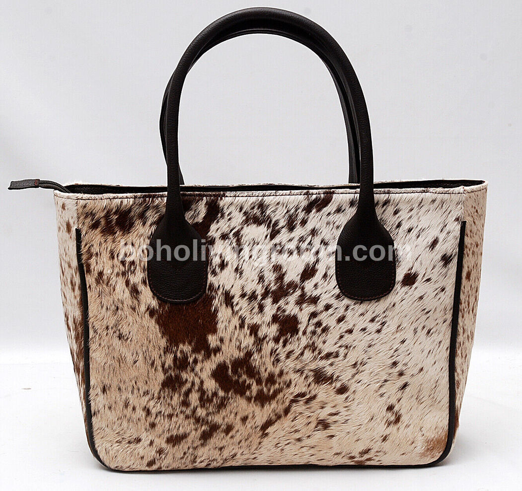 Large Tricolor Cowhide Fur Shoulder Purse