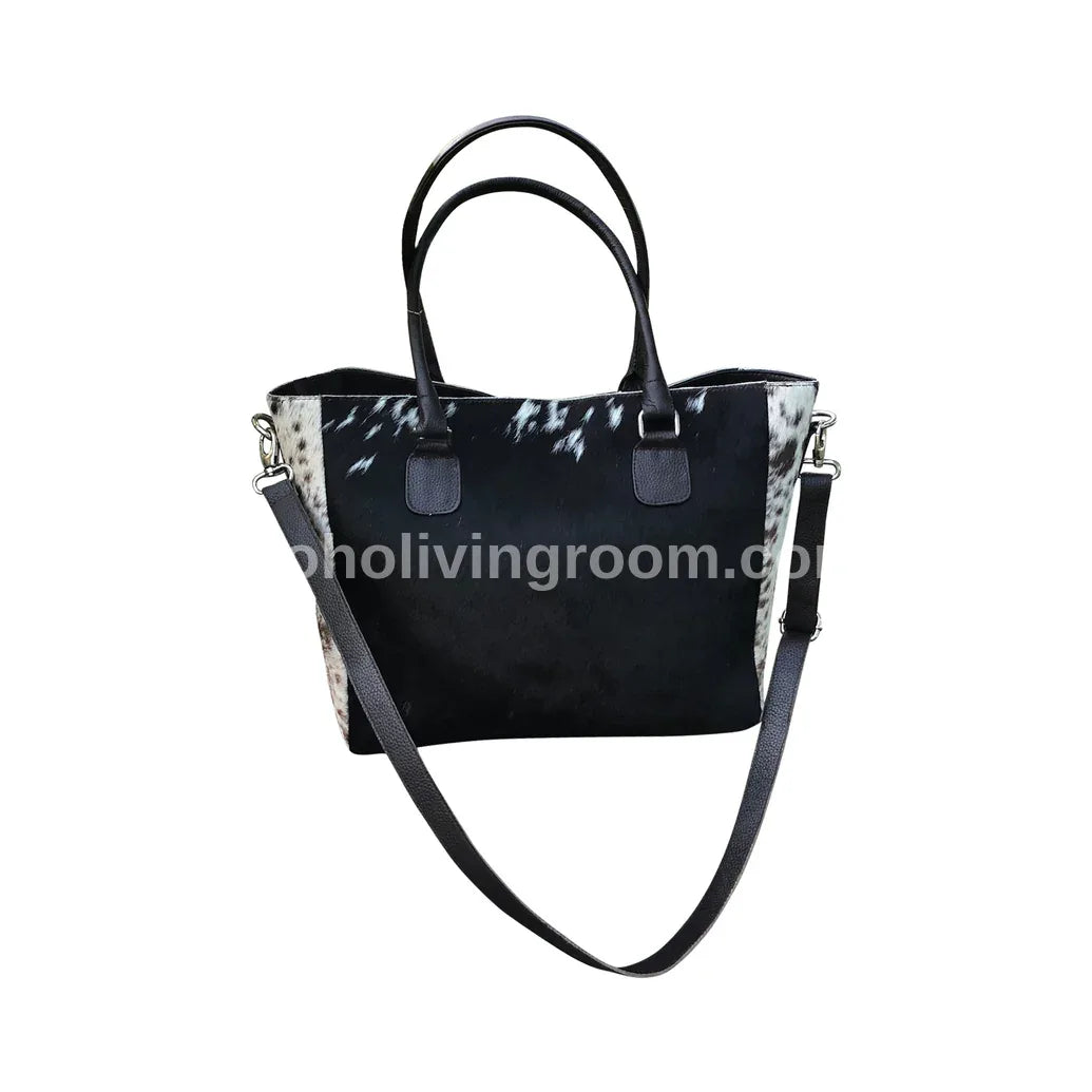 Real Hair On Hide Black White Cowhide Tote Purse