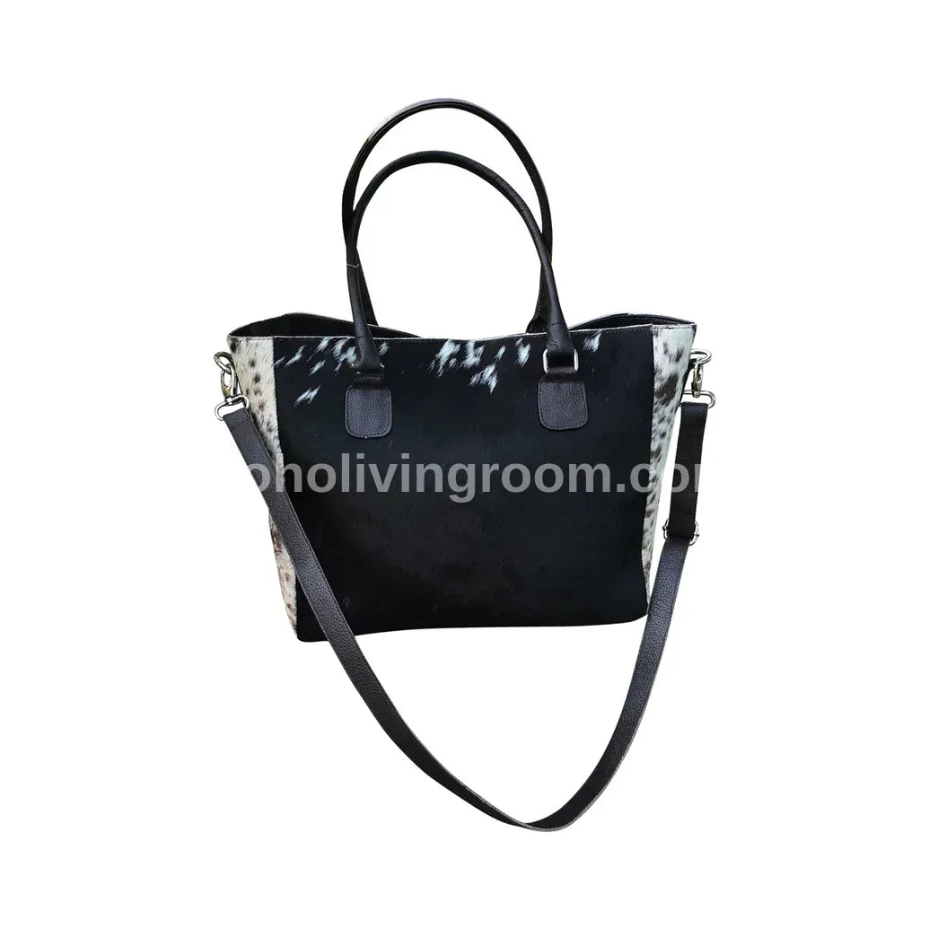 Real Hair On Hide Black White Cowhide Tote Purse