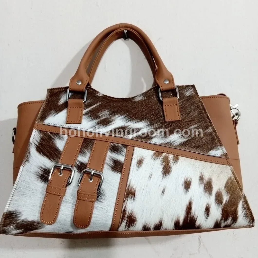 Brown White Leather Cowhide Purse