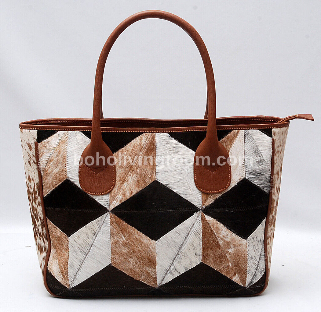 Large Cow Skin Patchwork Tote Purse