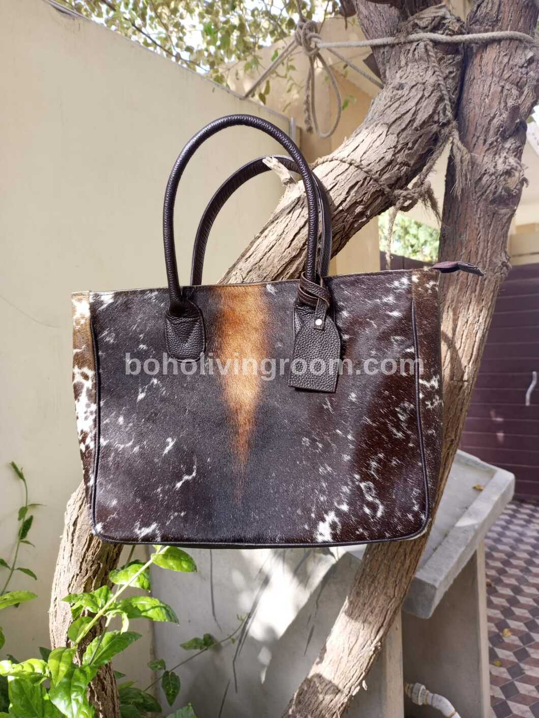 Natural Tricolor Cowhide Shoulder Bag