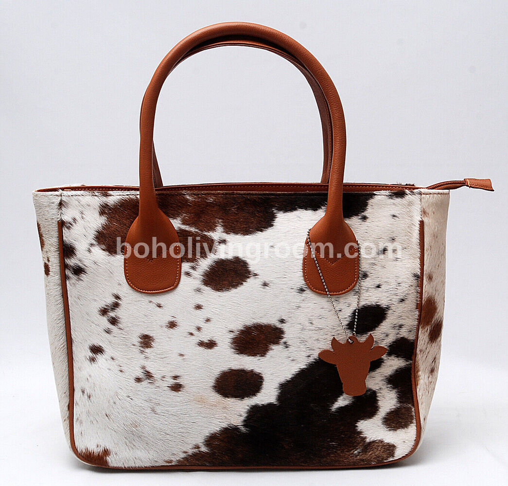 Large Brown White Cowhide Shoulder Bag