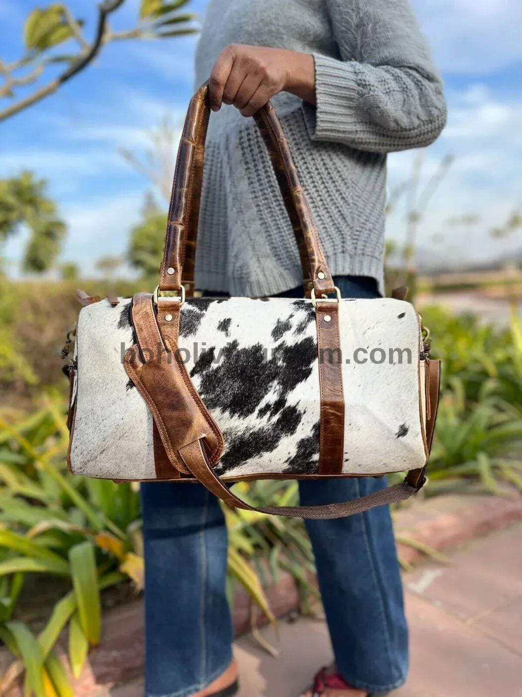 Cowhide Gym Bag Black White