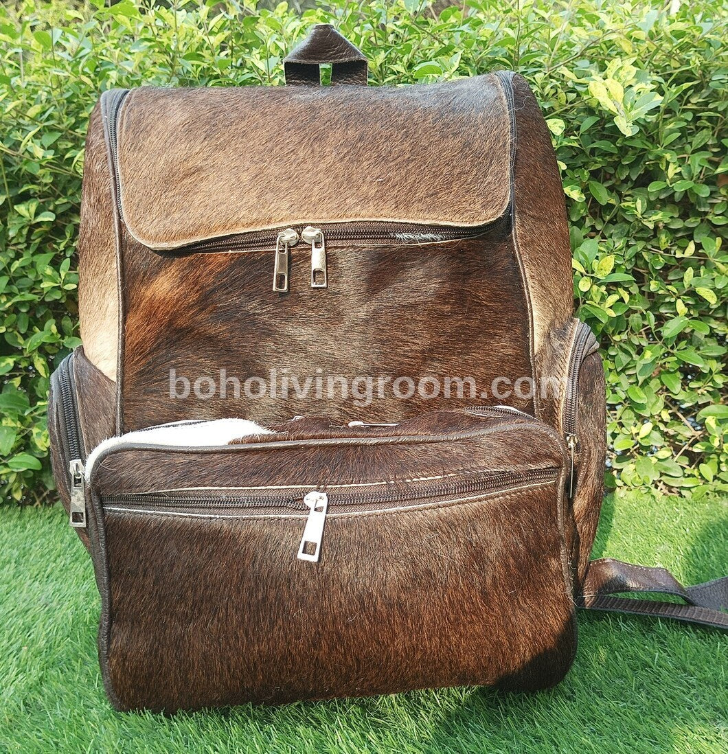 Rustic Brown White Cowhide Backpack