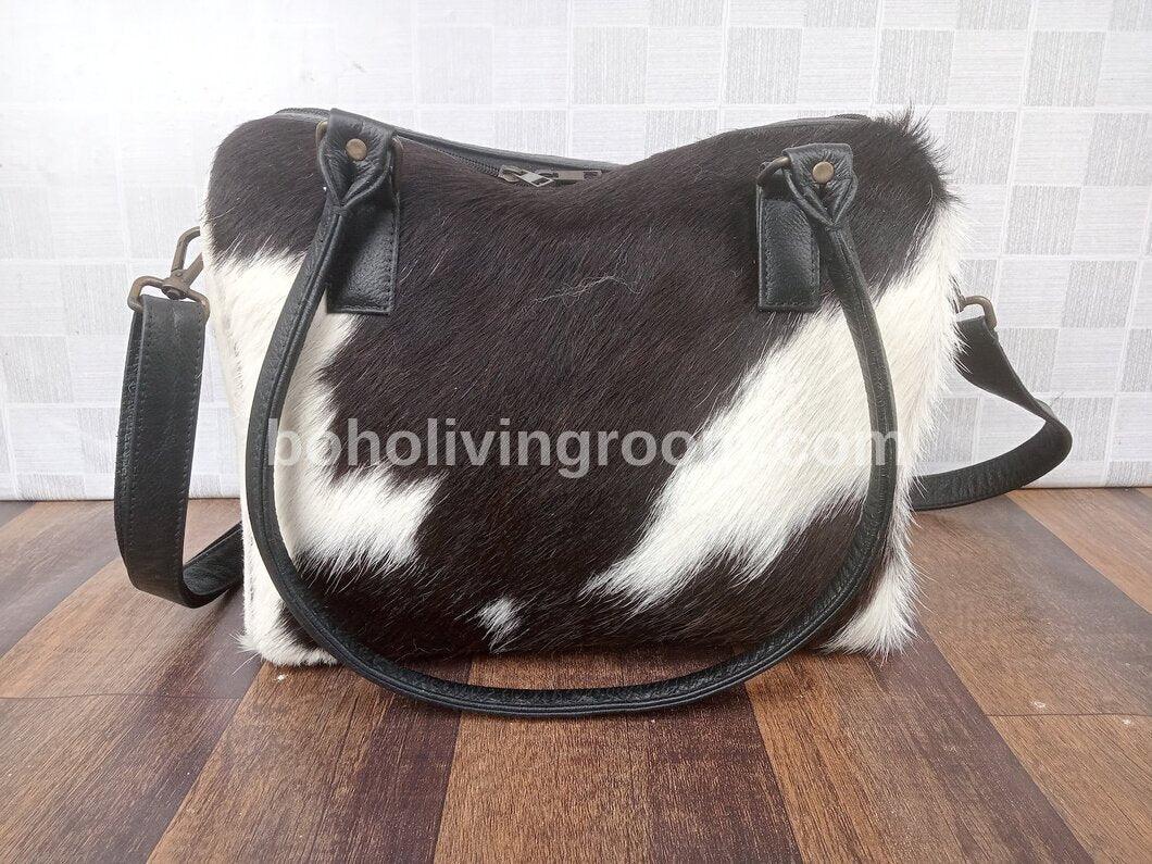 Real Black White Cowhide Purse