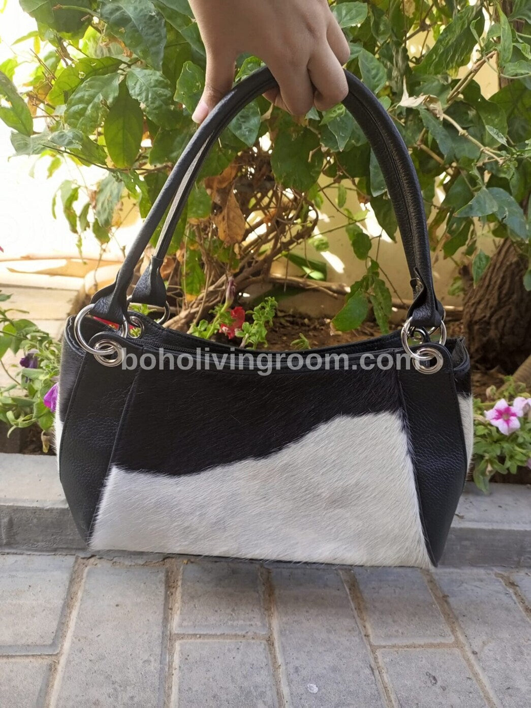 Black White Natural Cowhide Shoulder Purse