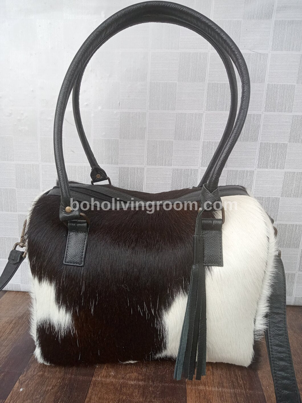 Real Black White Cowhide Purse
