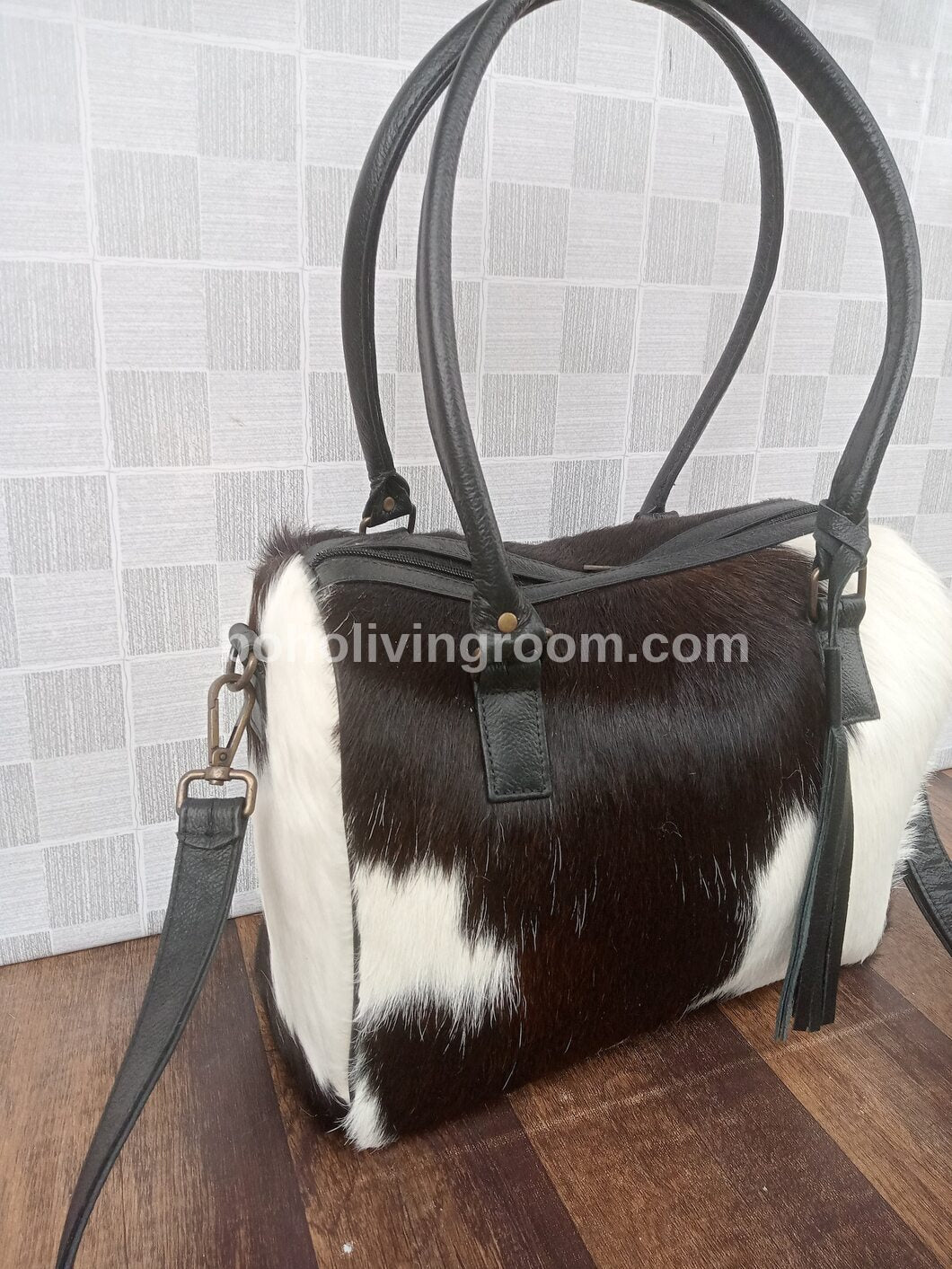 Real Black White Cowhide Purse
