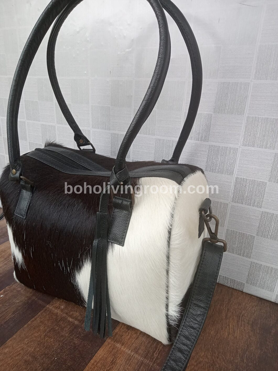Real Black White Cowhide Purse