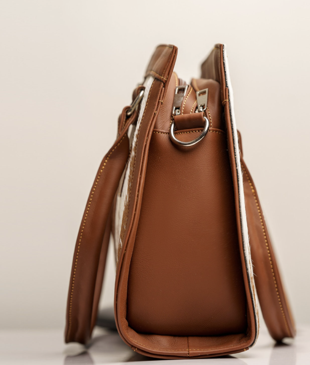 Natural Cow Skin Shoulder Purse Brown White