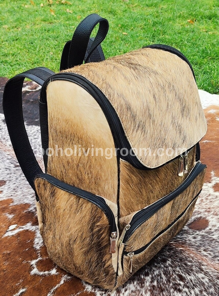 Premium Dark Brown Cowhide Backpack Hair-On Hide Bag