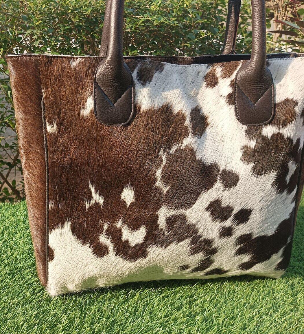 Spotted Brown White Hair On Hide Purse