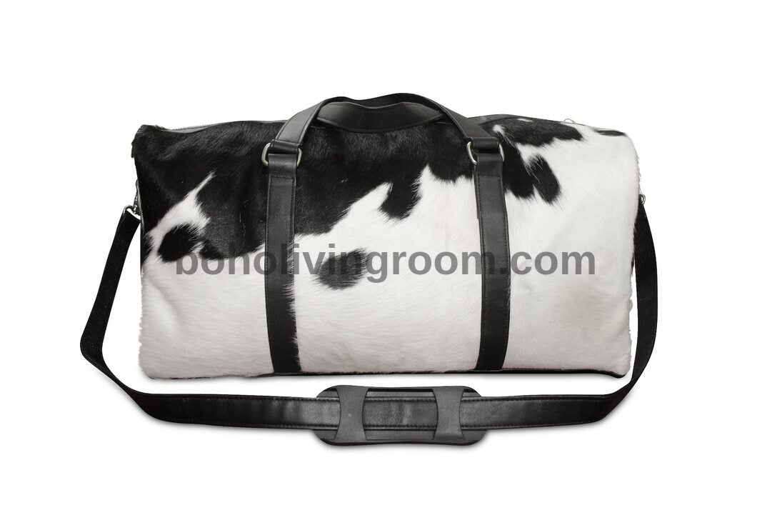 Cowhide Overnight Duffel Bag Black White