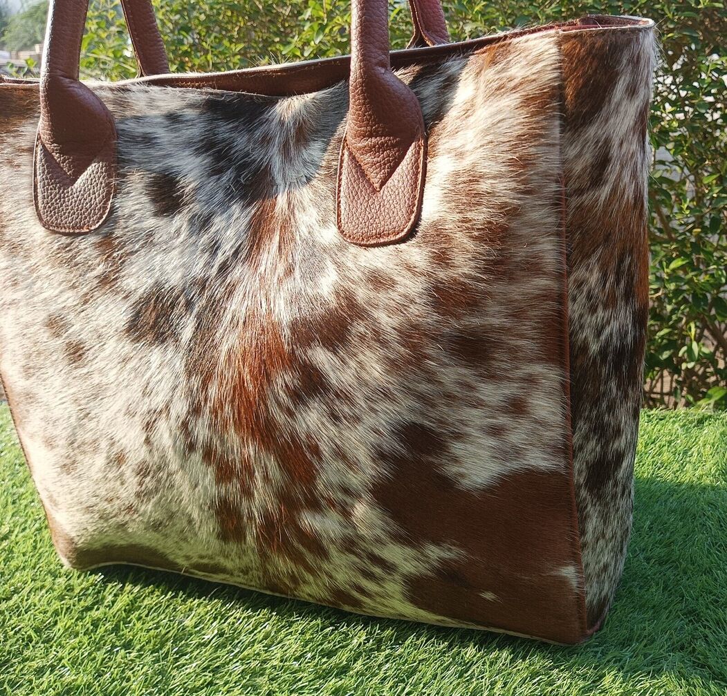 Real Natural Hair On Hide Purse Brown White