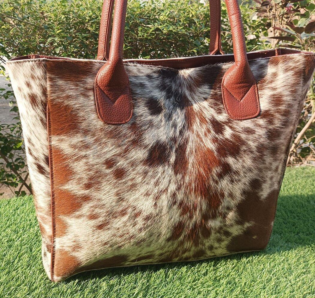 Real Natural Hair On Hide Purse Brown White