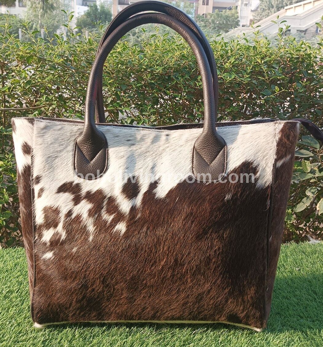 Hair on Cowhide Leather Shoulder Bag Large Fur Handbag