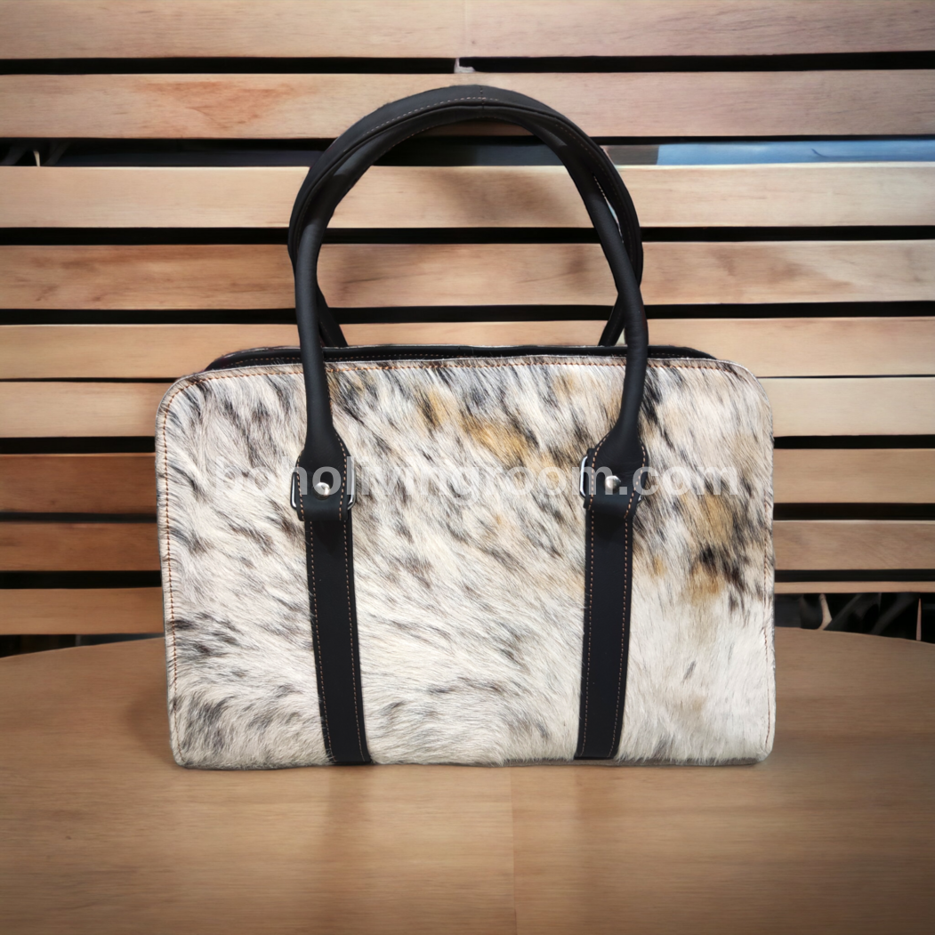 Black White Natural Cowhide Shoulder Bag