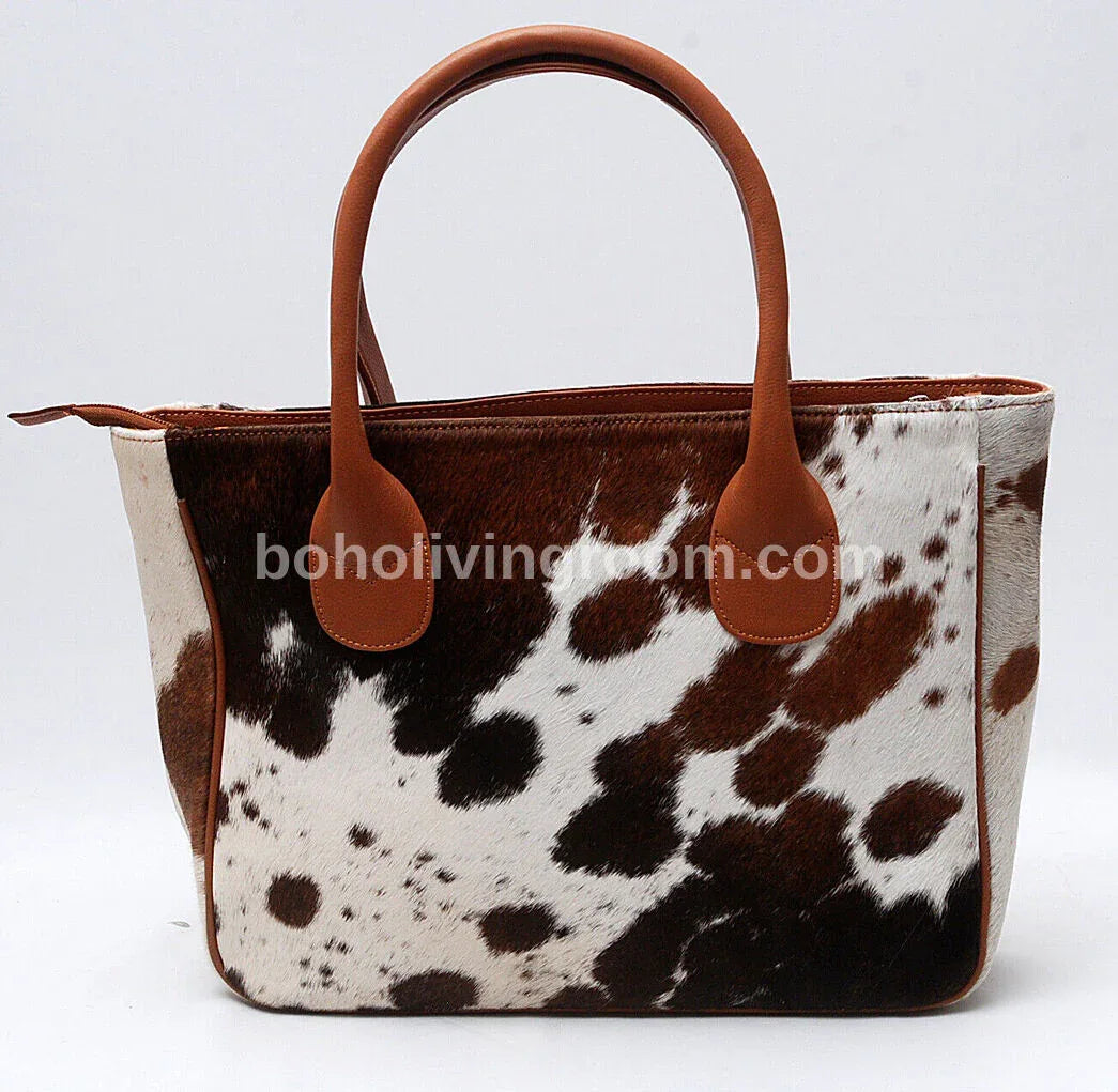 Large Brown White Cowhide Shoulder Bag
