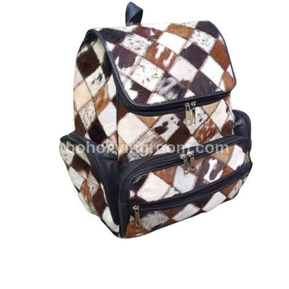 Cowhide Patchwork Travel Backpack