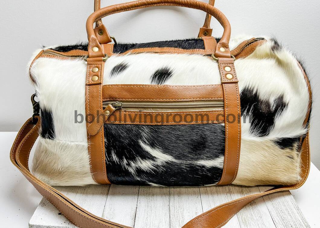 Exotic Black White Cowhide Duffle Bag