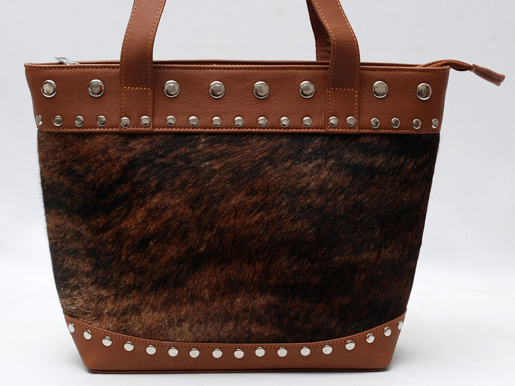 Cowhide Tote Bag Dark Brown Black