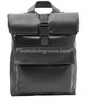 Men's Black Leather Roll Top Backpack with Laptop Compartment