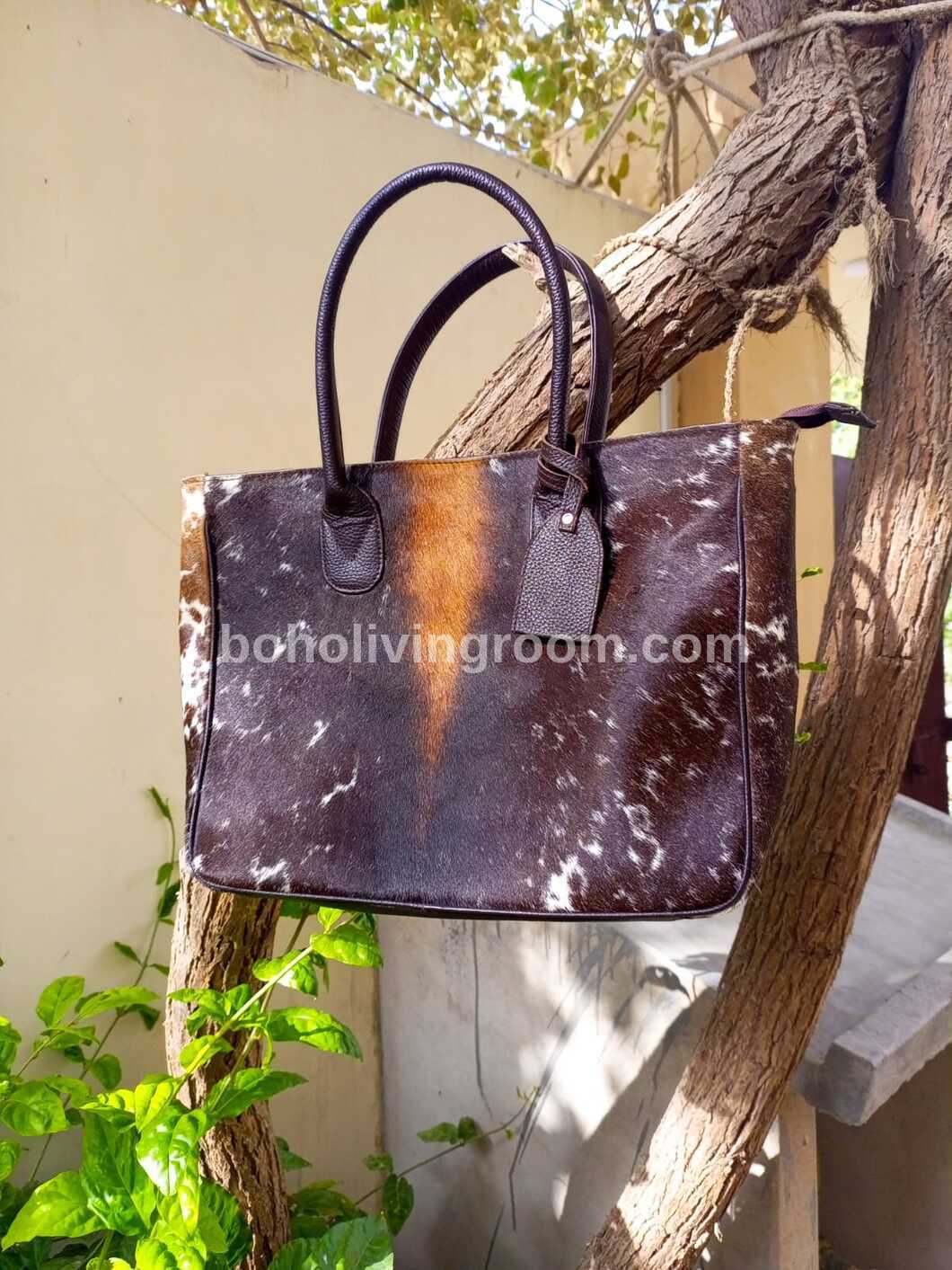 Natural Tricolor Cowhide Shoulder Bag