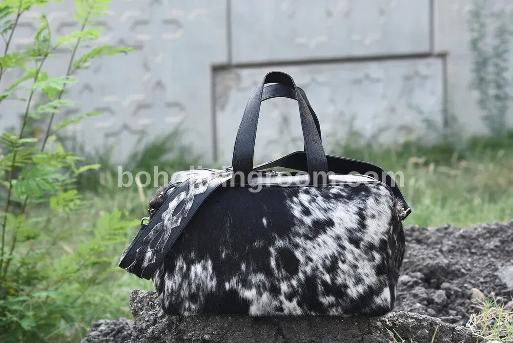 Black White Cowhide Duffle Purse