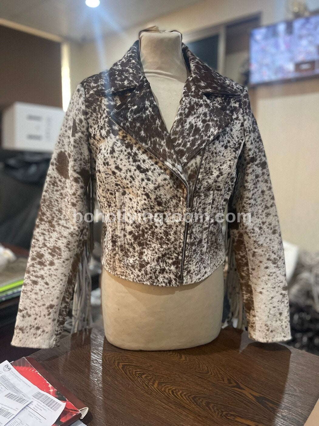 Speckled Cow Skin Fur Jacket