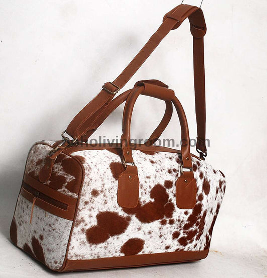 Brown White Cowhide Travel Bag