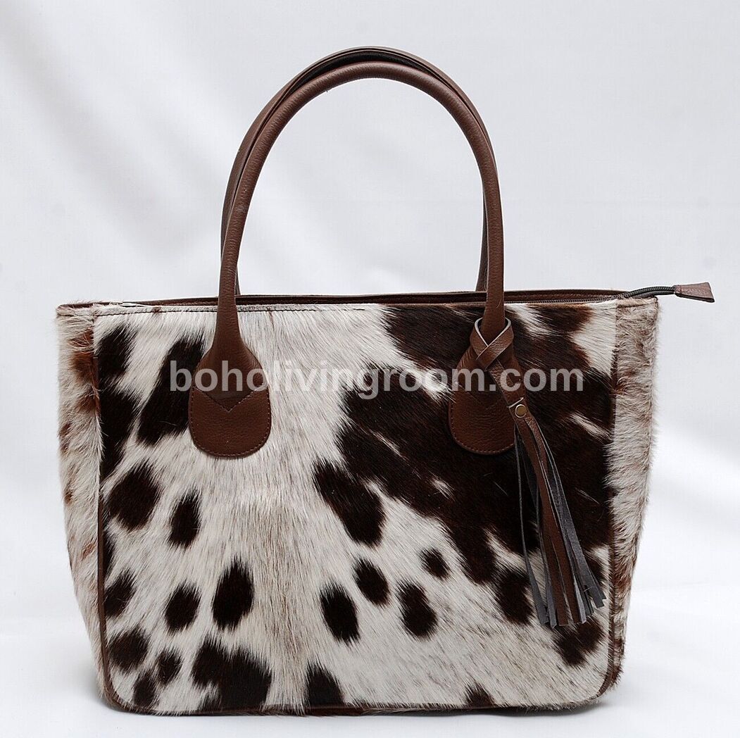 Real Natural Speckled Cow Skin Fur Shoulder Purse
