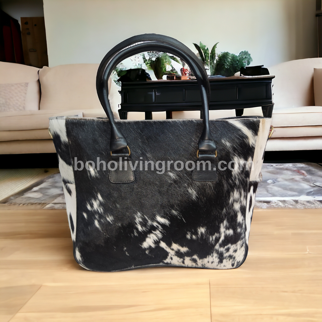 Cowhide Shoulder Purse Black White