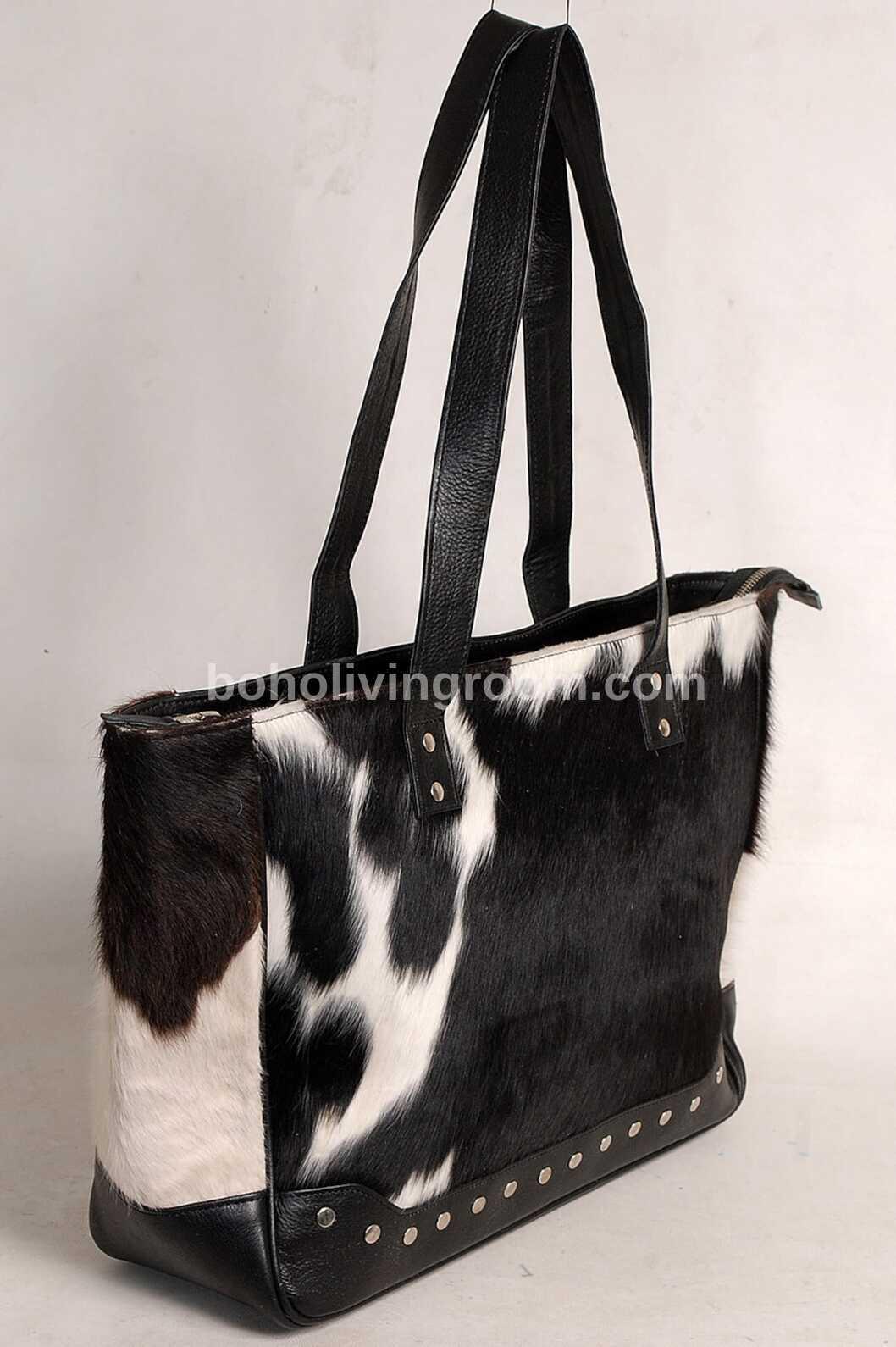Chic Black and White Cowhide Tote Bag