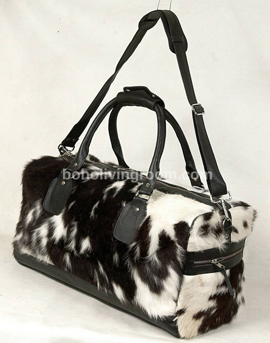 Exotic Black White Cowhide Luggage Bag