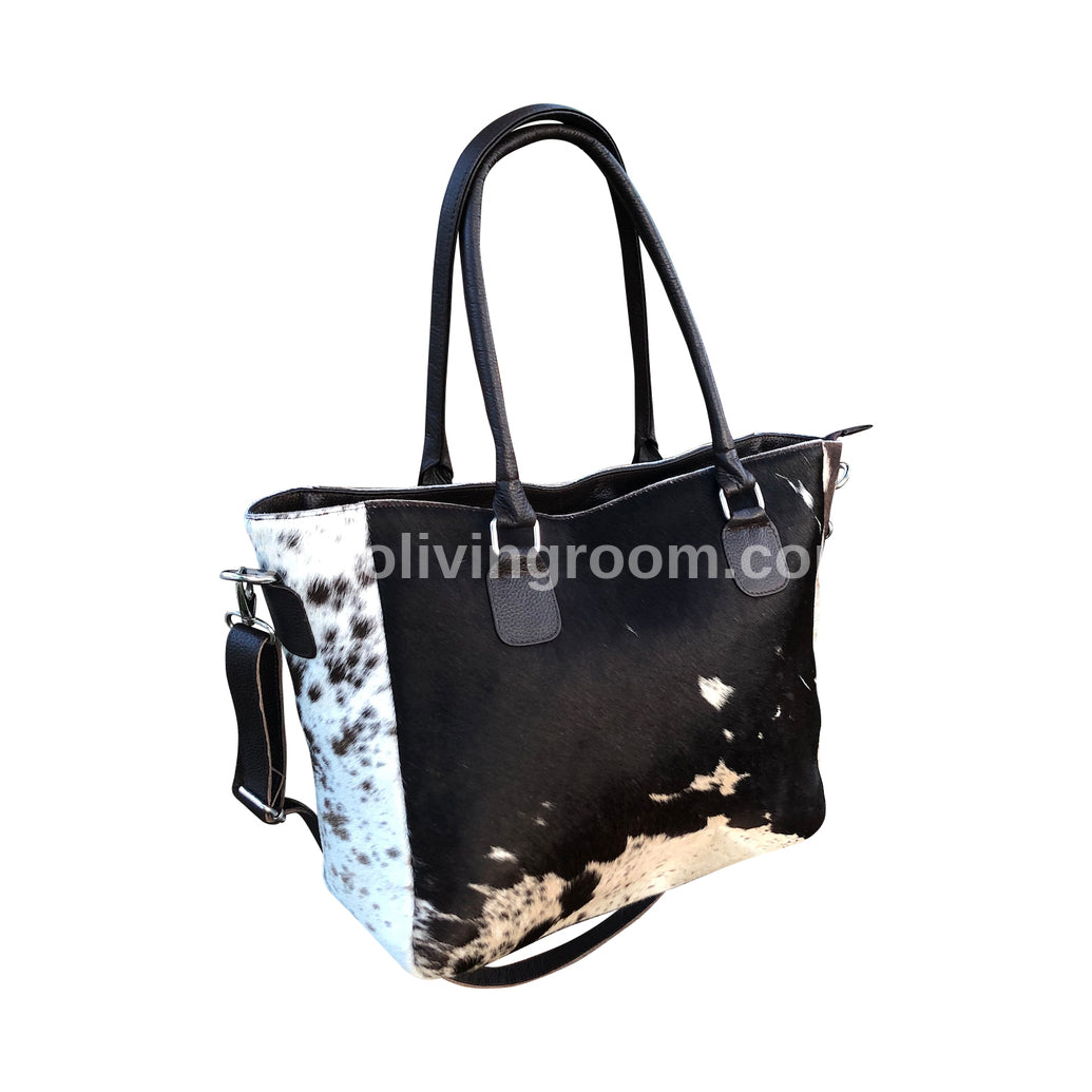 Real Hair On Hide Black White Cowhide Tote Purse