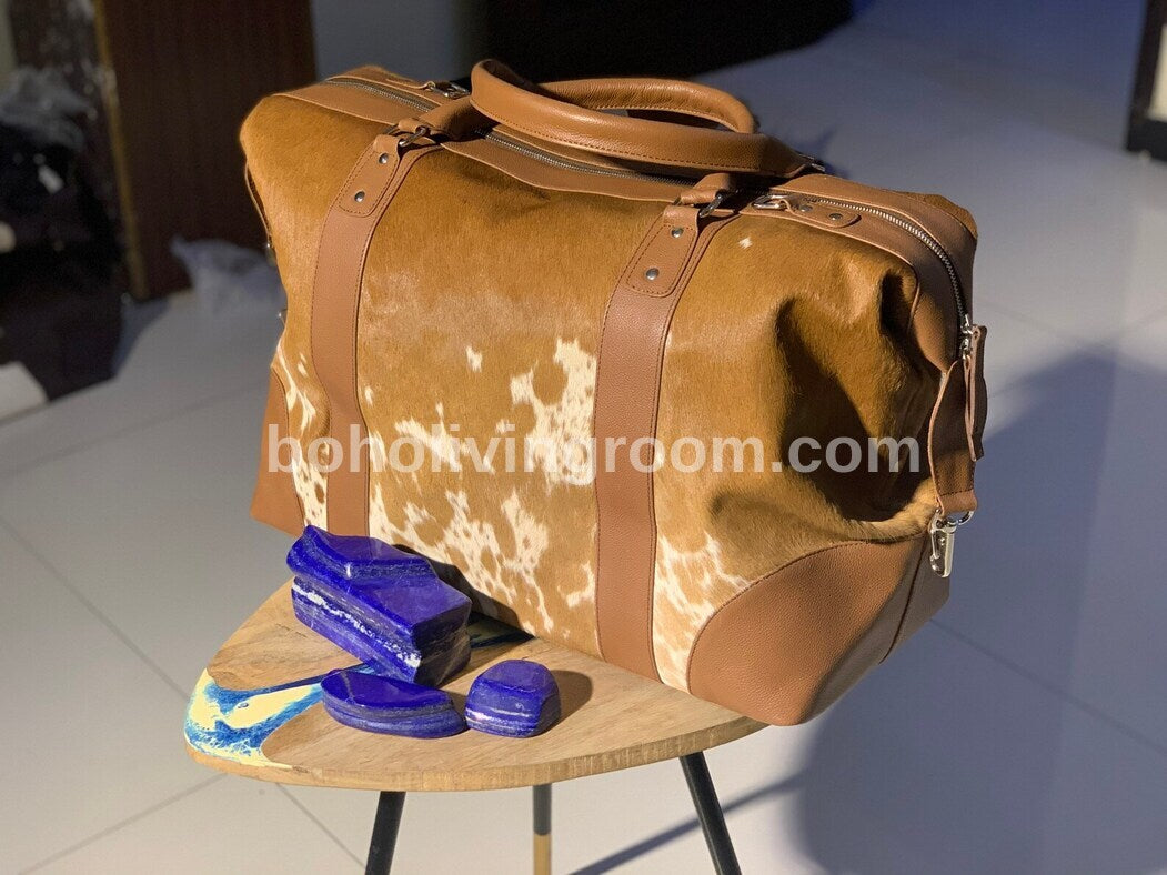 Exotic Brown White Cowhide Duffle Bagwo